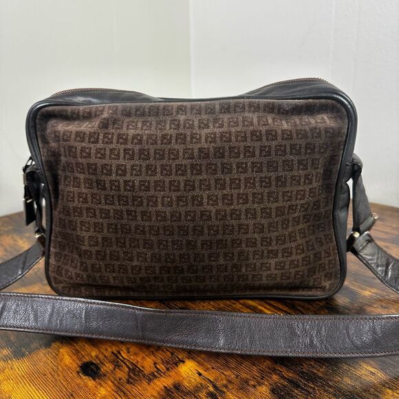 Fendi FF Vintage Suede Leather Shoulder Bag Brown - Picture 1 of 16
